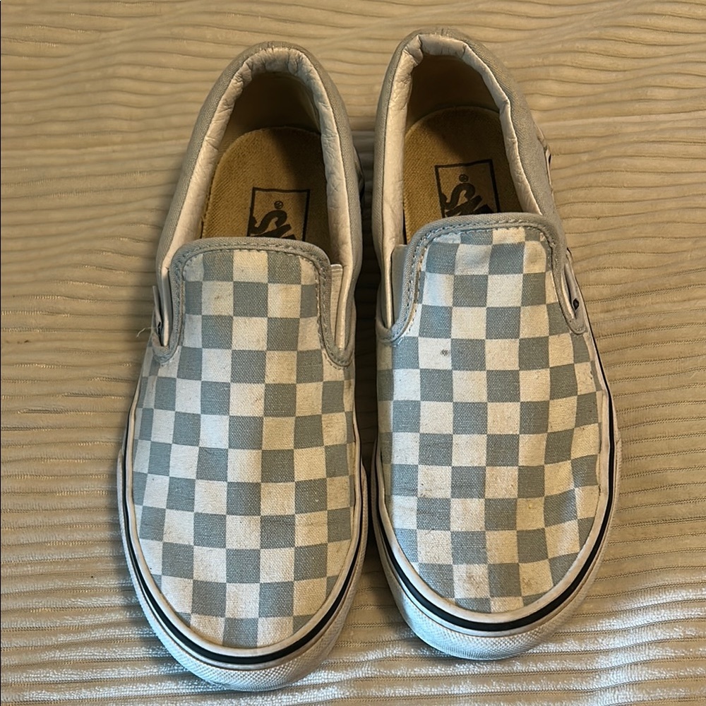 Vans Blue and White Checkered Slip-On Sneakers size 7